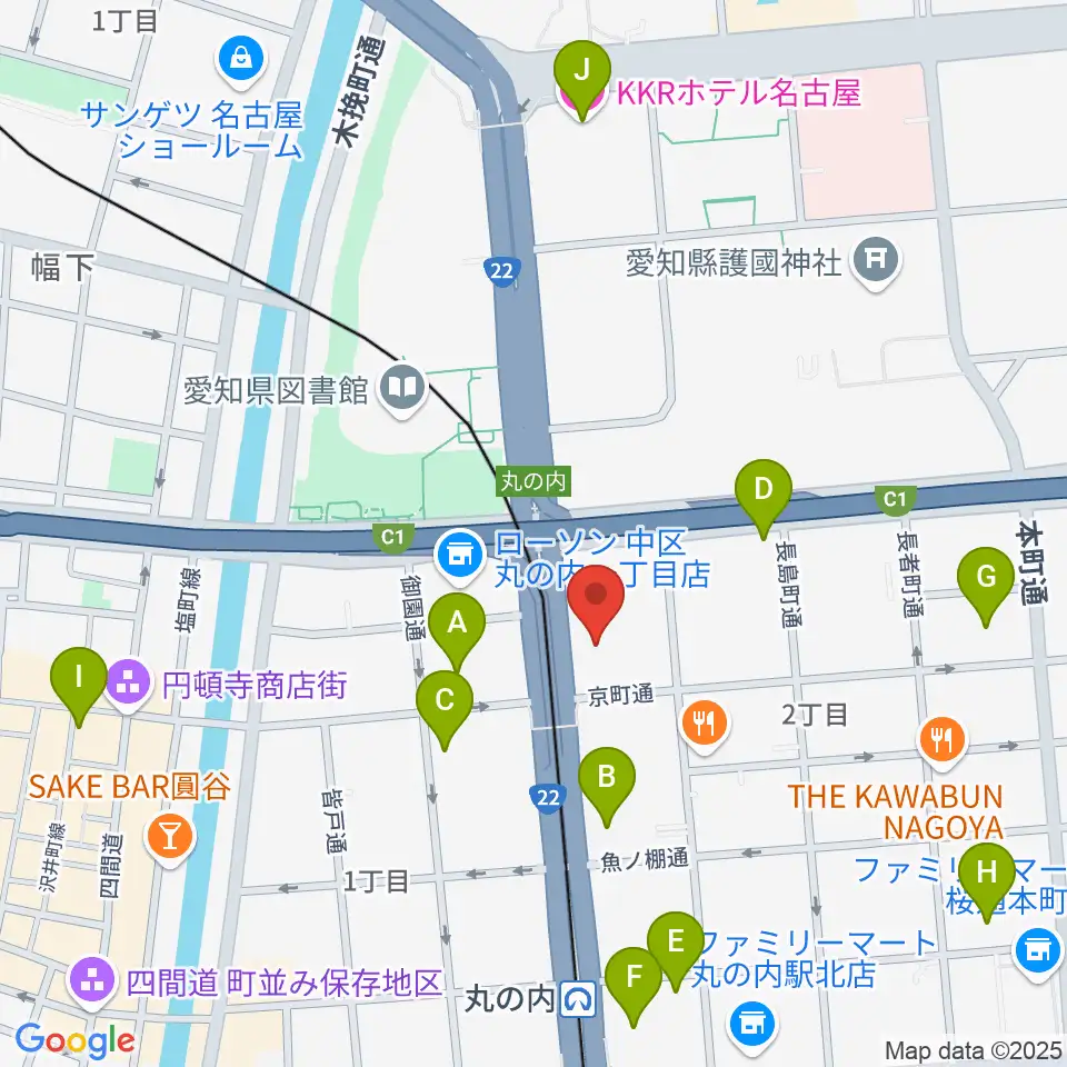 東建ホール・丸の内周辺のホテル一覧地図