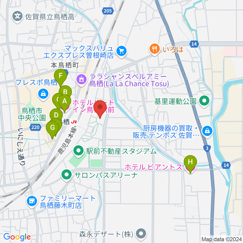 サンメッセ鳥栖周辺のホテル一覧地図