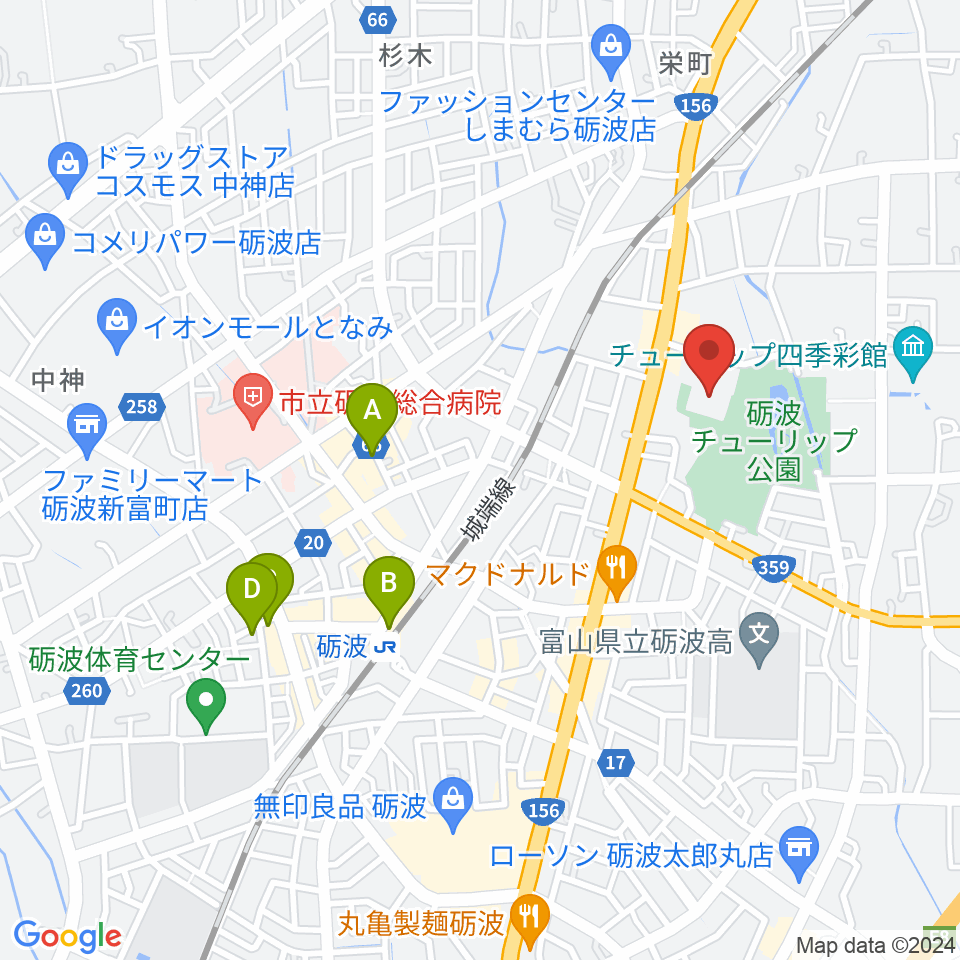 砺波市文化会館周辺のホテル一覧地図