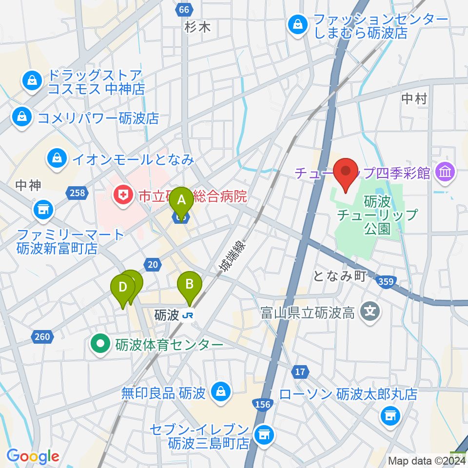 砺波市文化会館周辺のホテル一覧地図