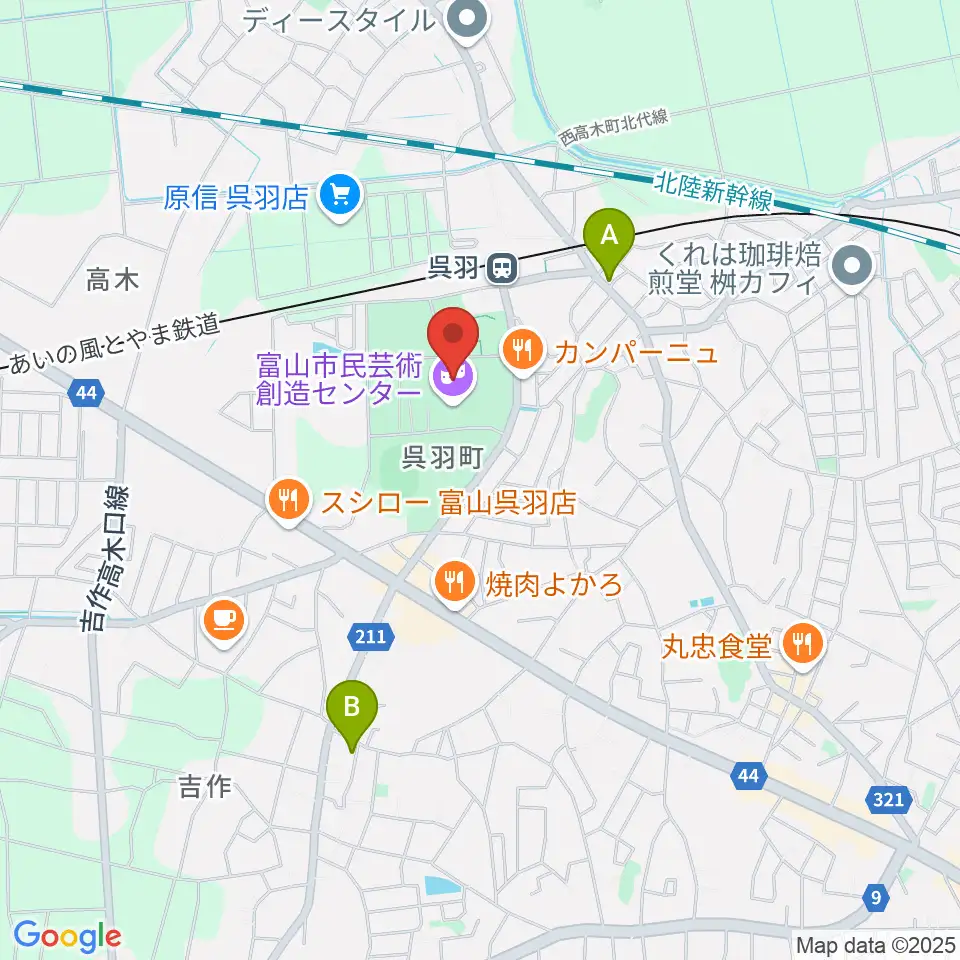 富山市民芸術創造センター周辺のホテル一覧地図