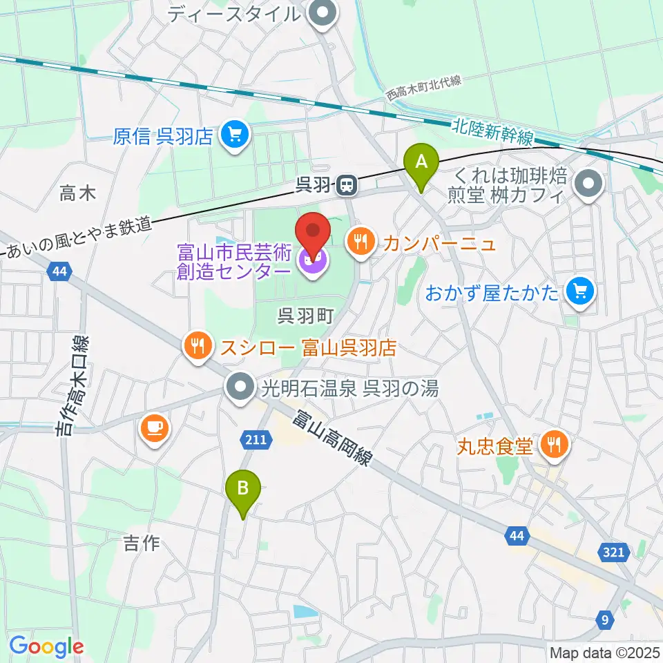 富山市民芸術創造センター周辺のホテル一覧地図