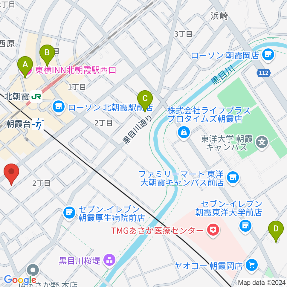 柏屋楽器 朝霞台ミュージックセンター周辺のホテル一覧地図