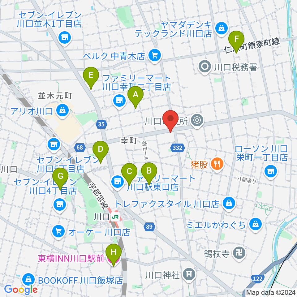 柏屋楽器 川口ミュージックプラザ周辺のホテル一覧地図