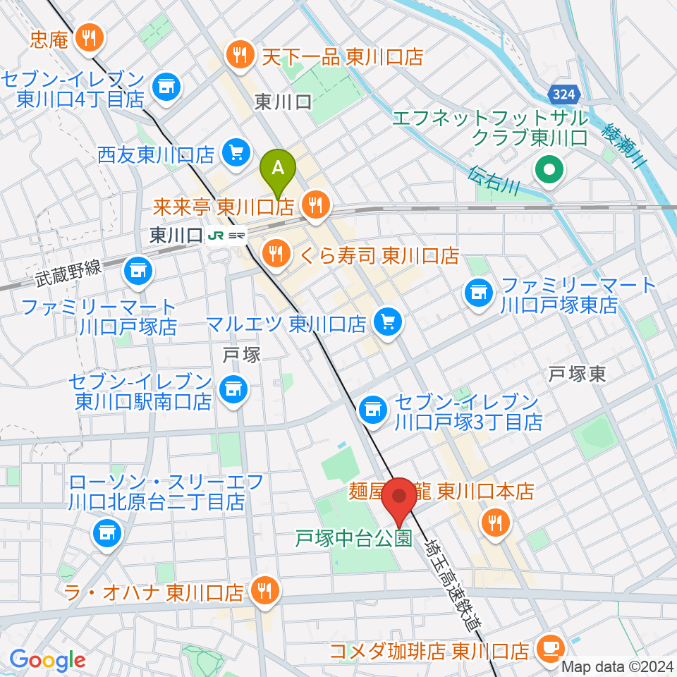 柏屋楽器 ミュージックサロン東川口周辺のホテル一覧地図