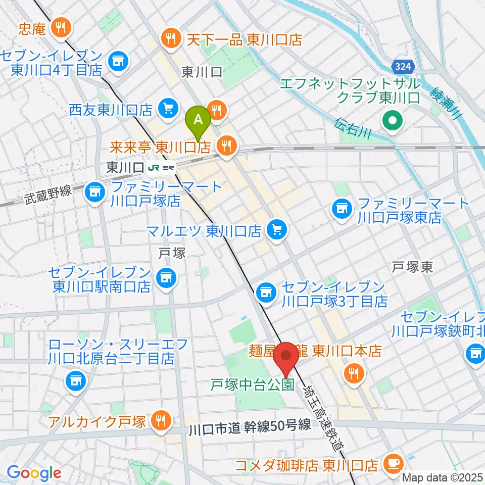柏屋楽器 ミュージックサロン東川口周辺のホテル一覧地図