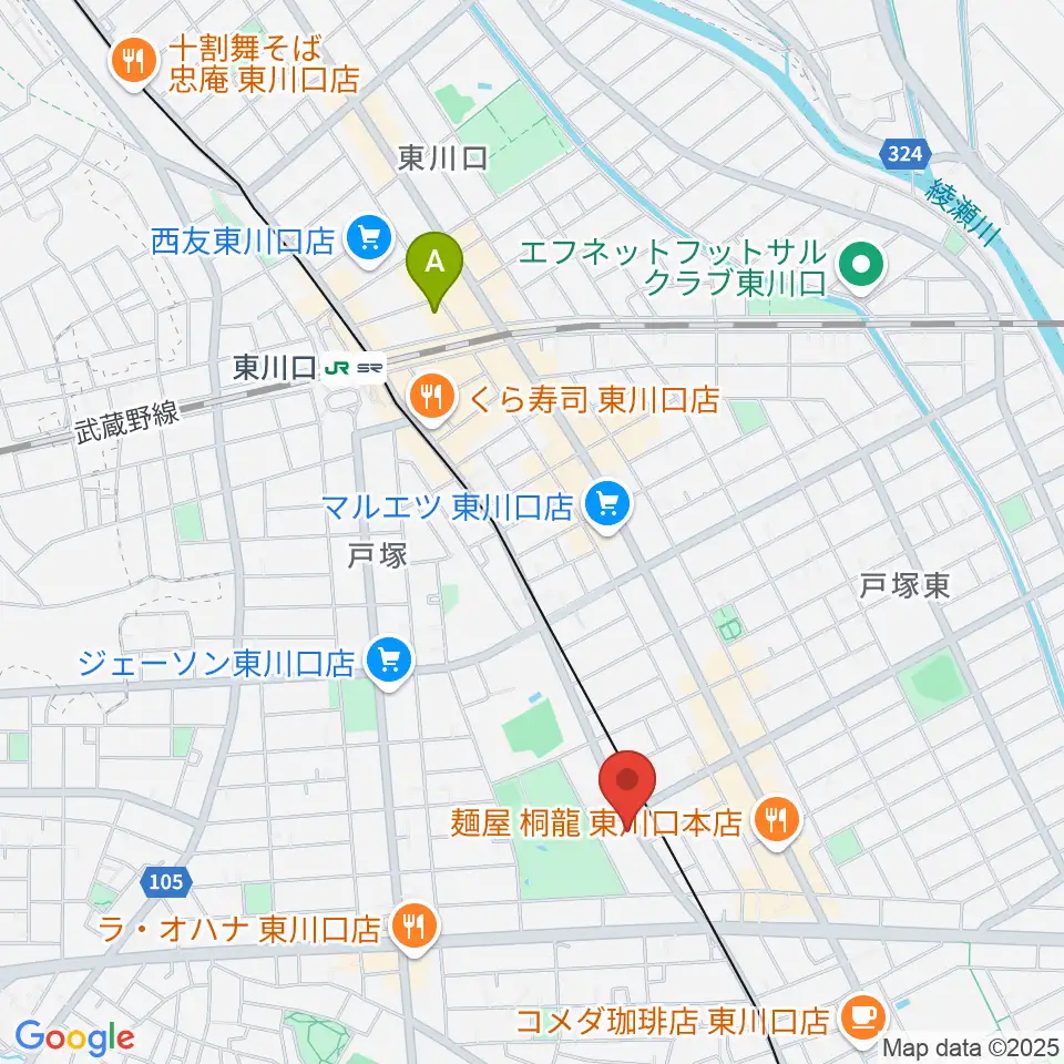 柏屋楽器 ミュージックサロン東川口周辺のホテル一覧地図