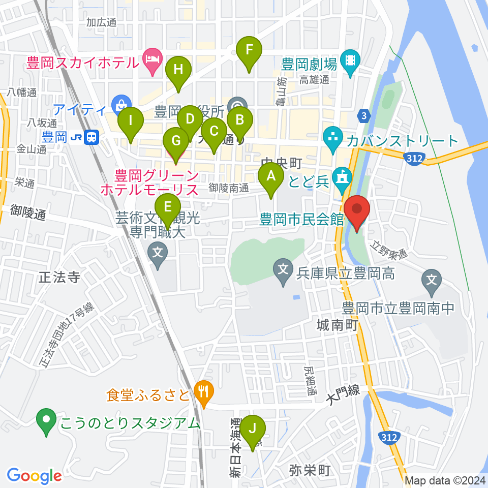豊岡市民会館周辺のホテル一覧地図
