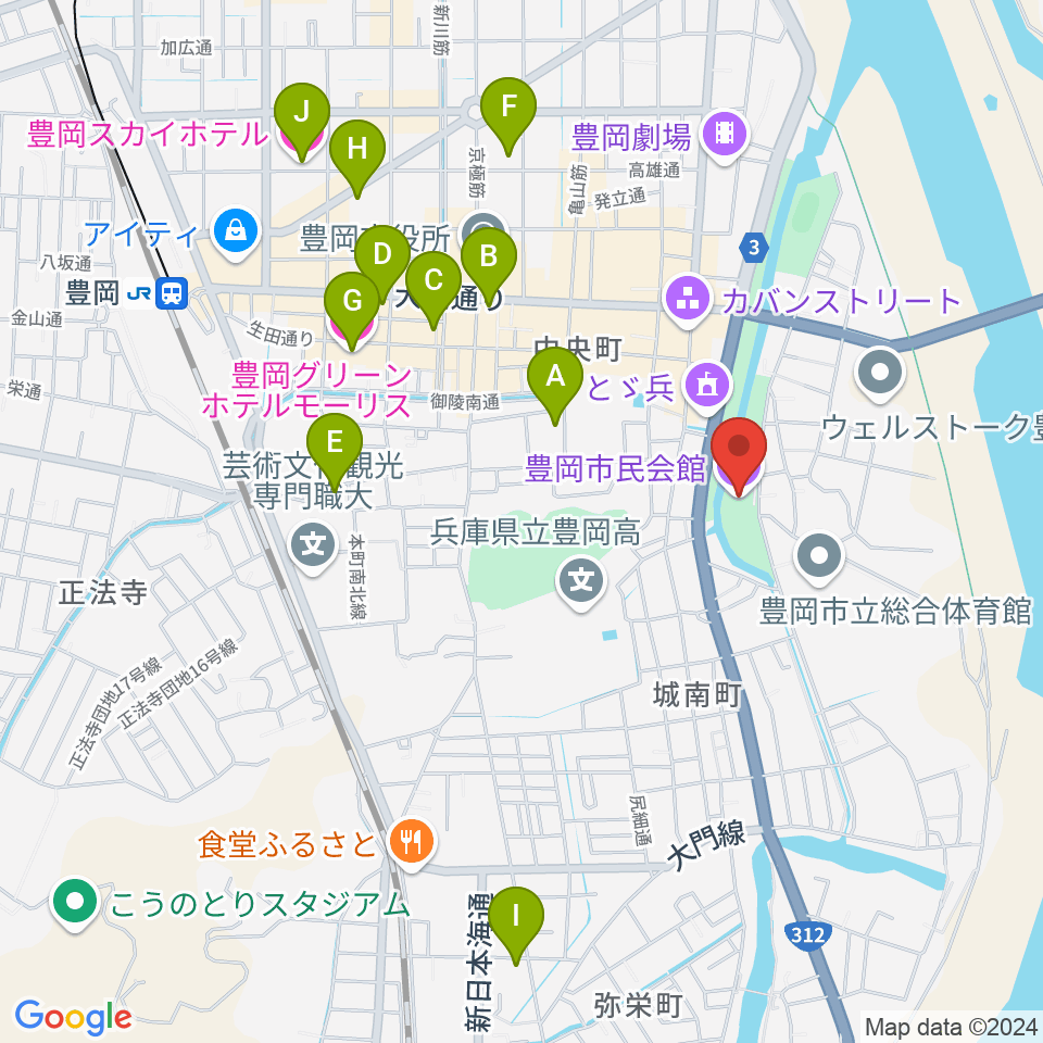 豊岡市民会館周辺のホテル一覧地図