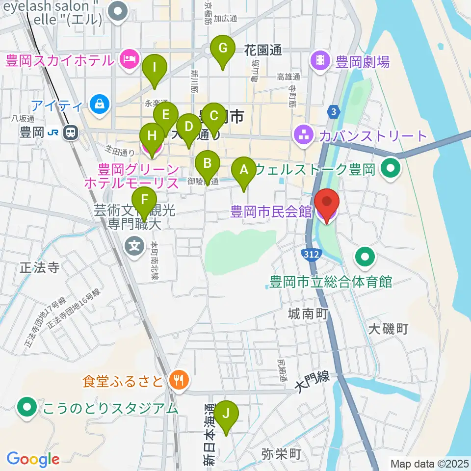 豊岡市民会館周辺のホテル一覧地図