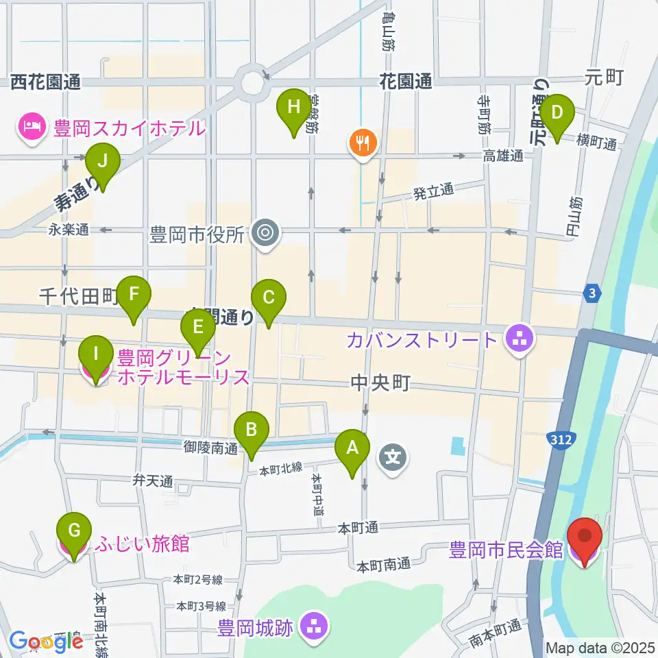 豊岡市民会館周辺のホテル一覧地図