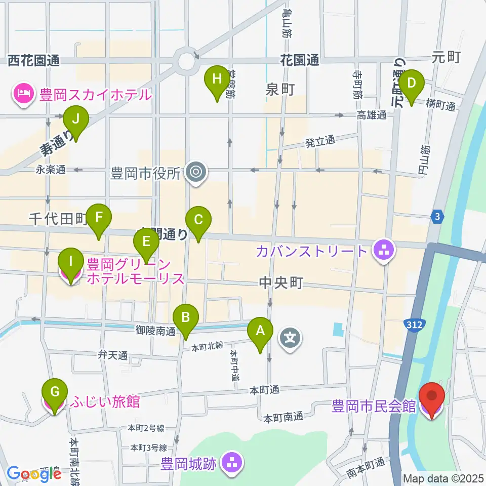 豊岡市民会館周辺のホテル一覧地図