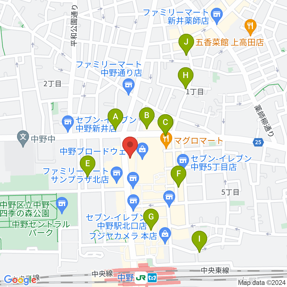 なかの芸能小劇場周辺のホテル一覧地図