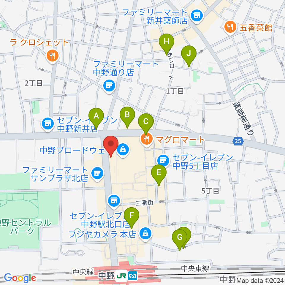 なかの芸能小劇場周辺のホテル一覧地図