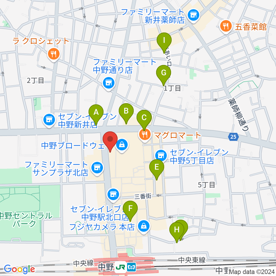 なかの芸能小劇場周辺のホテル一覧地図