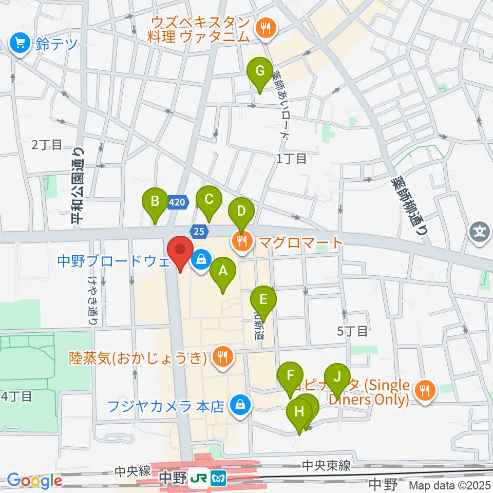 なかの芸能小劇場周辺のホテル一覧地図