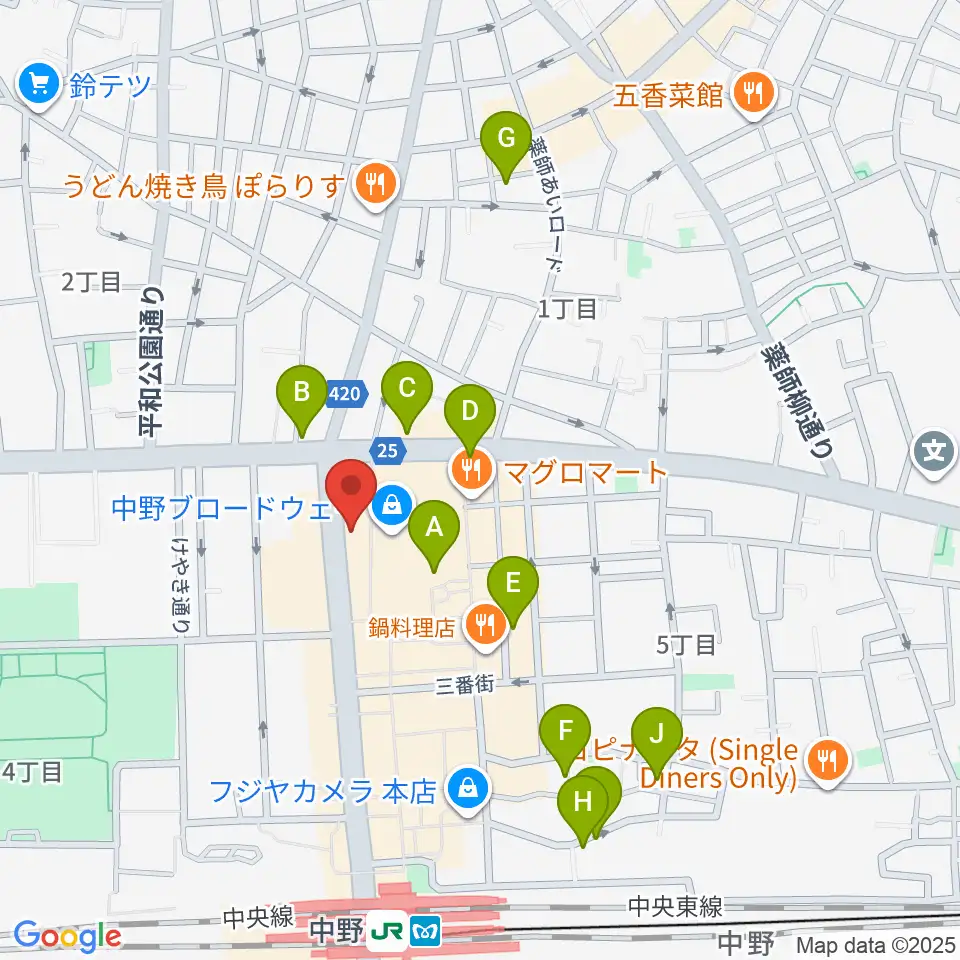 なかの芸能小劇場周辺のホテル一覧地図