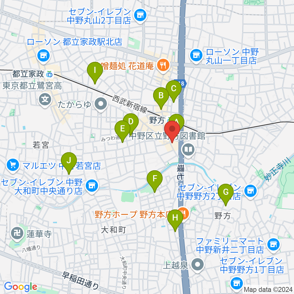 野方区民ホール周辺のホテル一覧地図