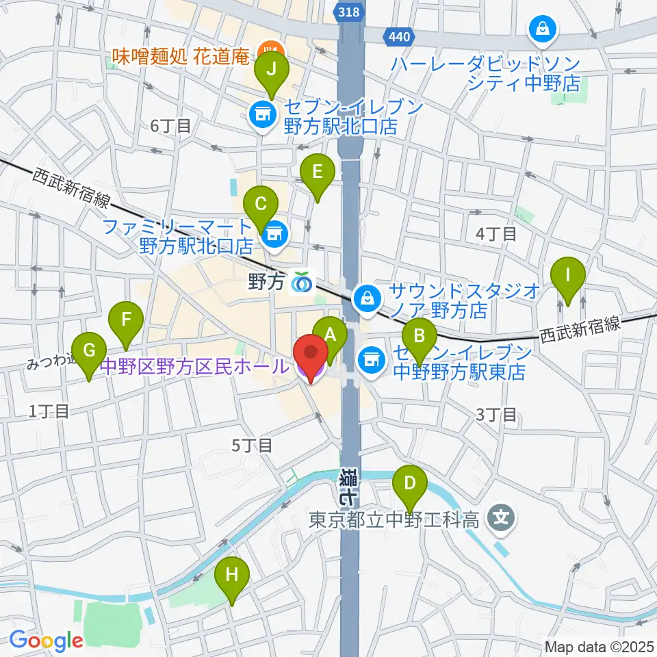 野方区民ホール周辺のホテル一覧地図