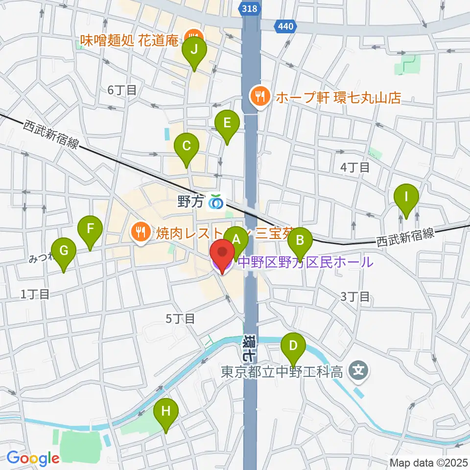 野方区民ホール周辺のホテル一覧地図