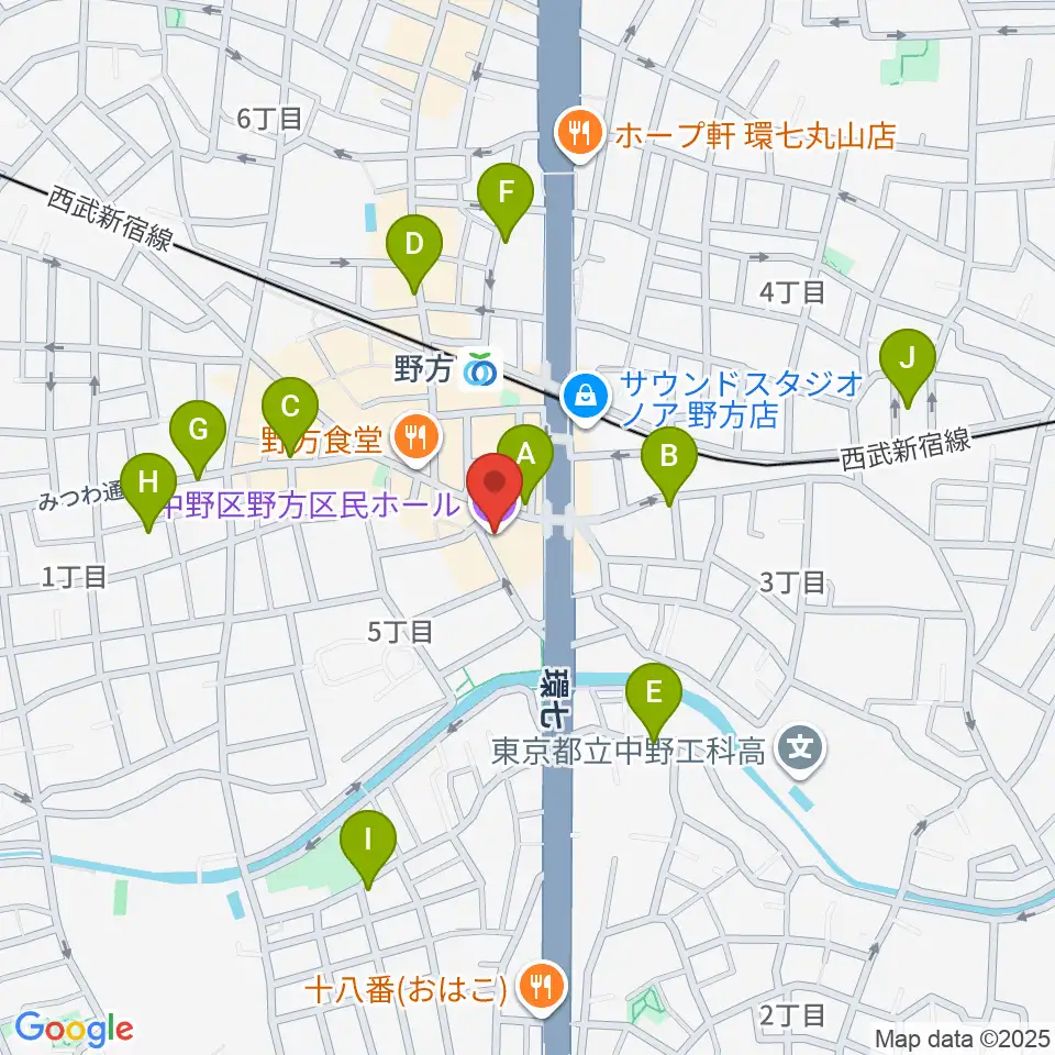 野方区民ホール周辺のホテル一覧地図