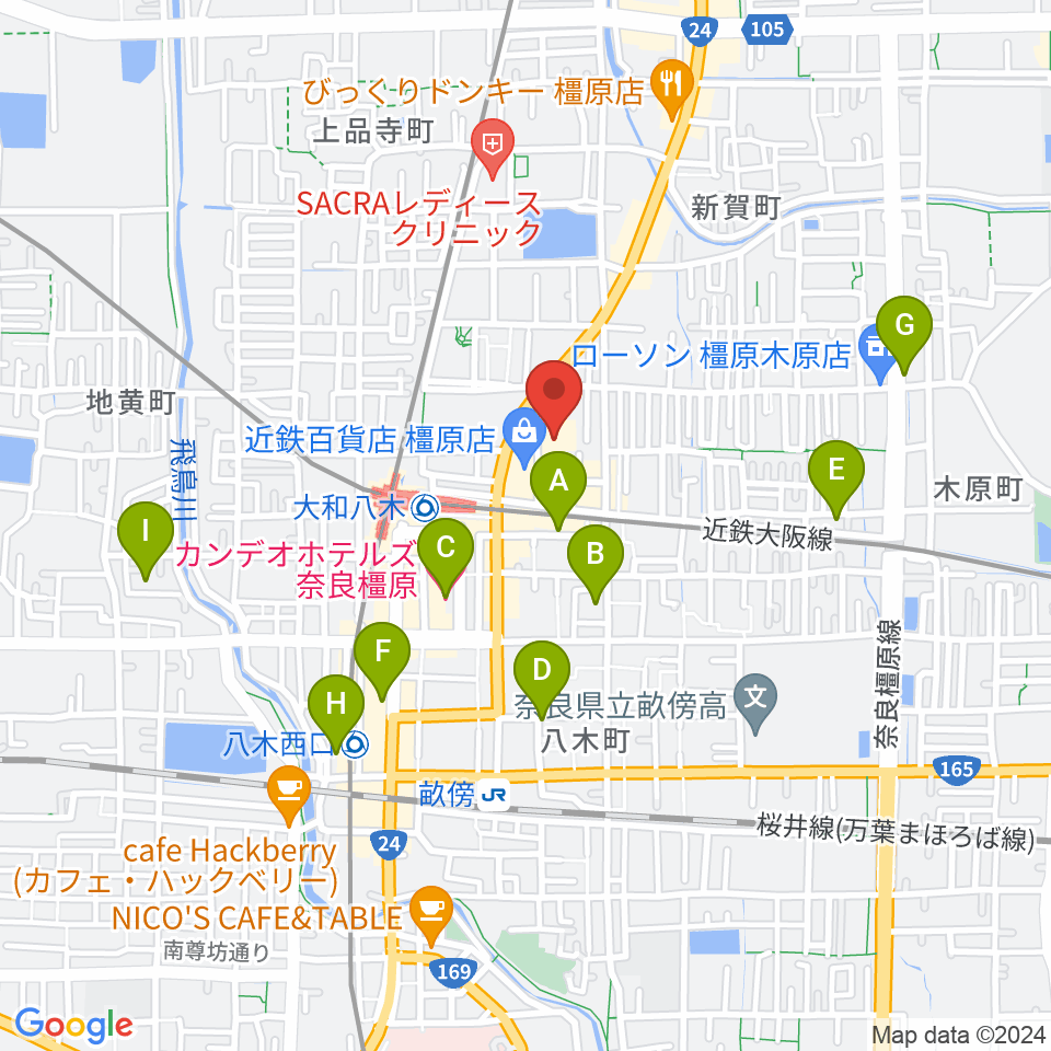 奈良県橿原文化会館周辺のホテル一覧地図