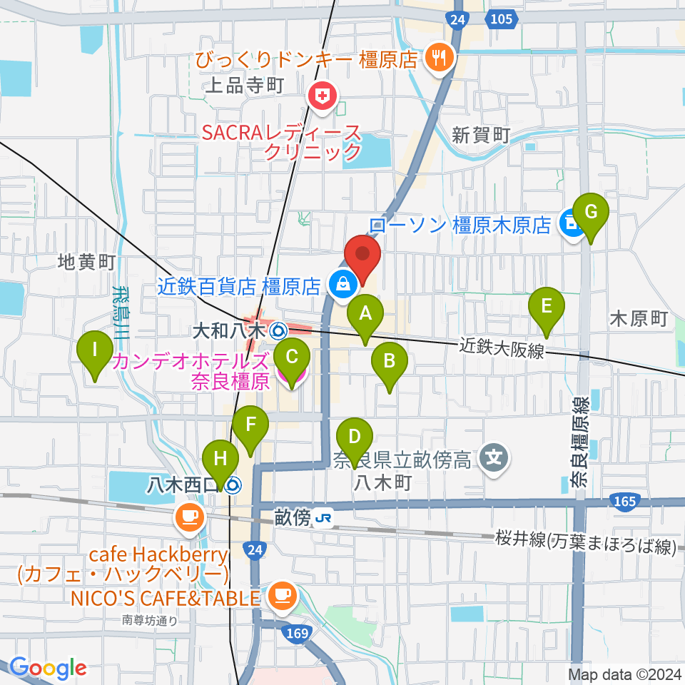 奈良県橿原文化会館周辺のホテル一覧地図