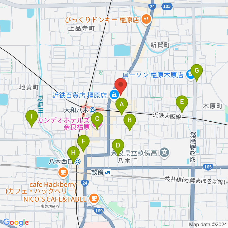 奈良県橿原文化会館周辺のホテル一覧地図