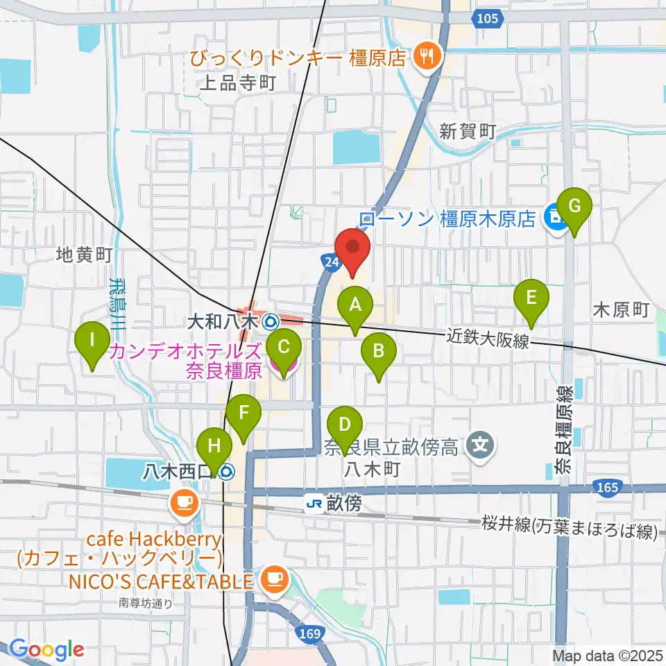 奈良県橿原文化会館周辺のホテル一覧地図