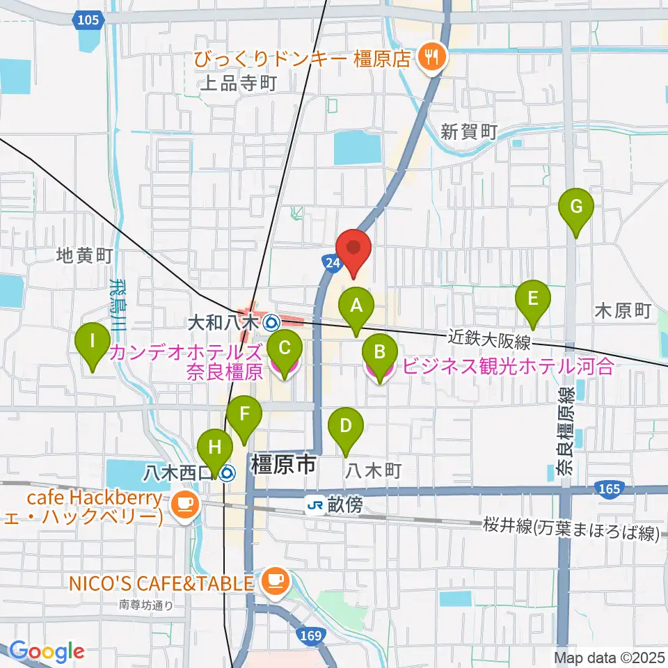 奈良県橿原文化会館周辺のホテル一覧地図