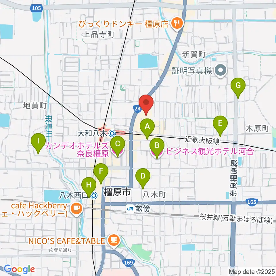 奈良県橿原文化会館周辺のホテル一覧地図