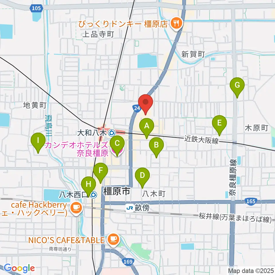 奈良県橿原文化会館周辺のホテル一覧地図
