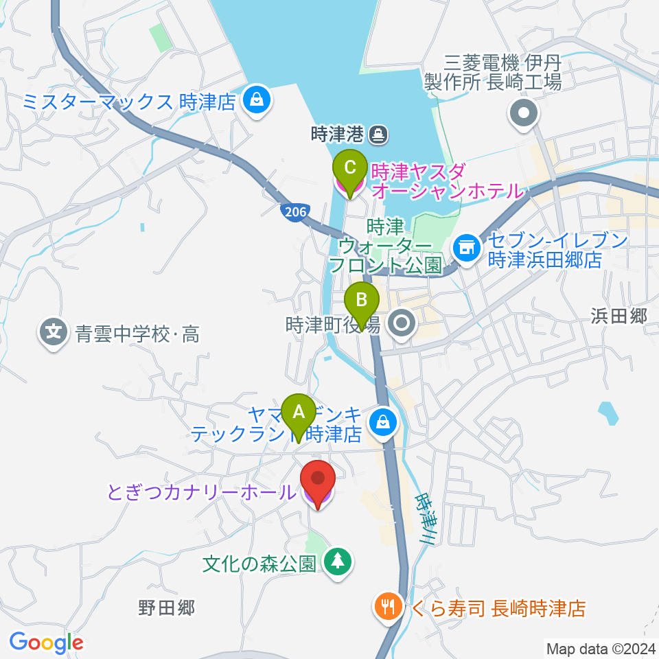 とぎつカナリーホール周辺のホテル一覧地図