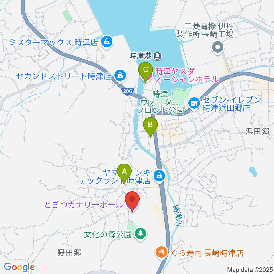 とぎつカナリーホール周辺のホテル一覧地図