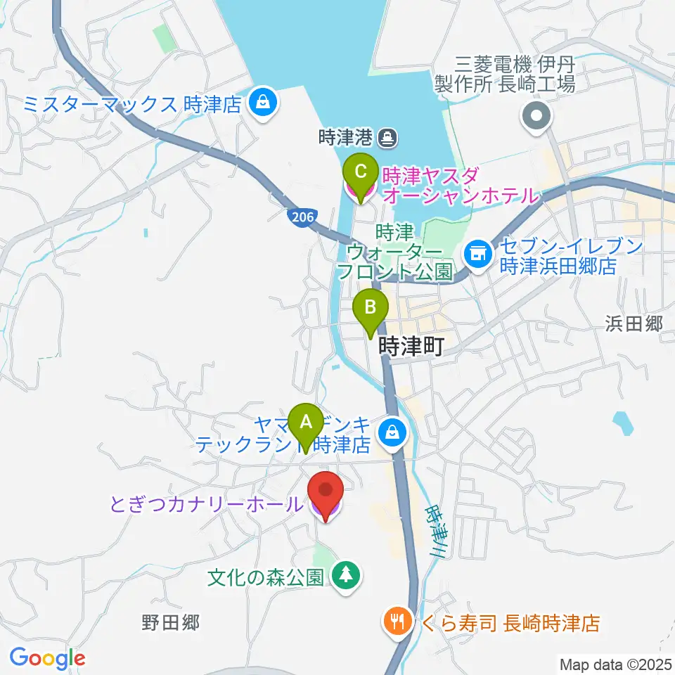 とぎつカナリーホール周辺のホテル一覧地図