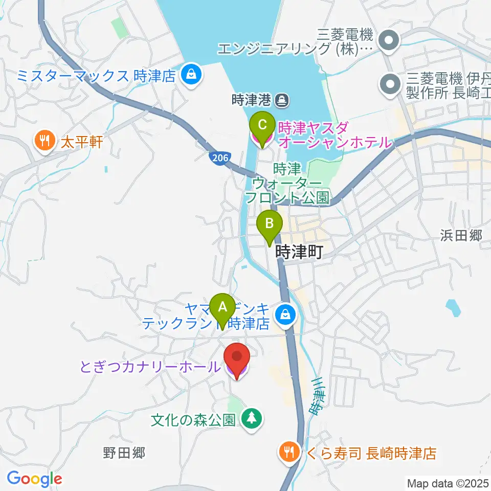 とぎつカナリーホール周辺のホテル一覧地図