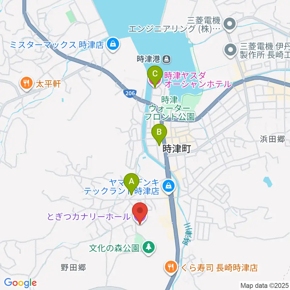 とぎつカナリーホール周辺のホテル一覧地図