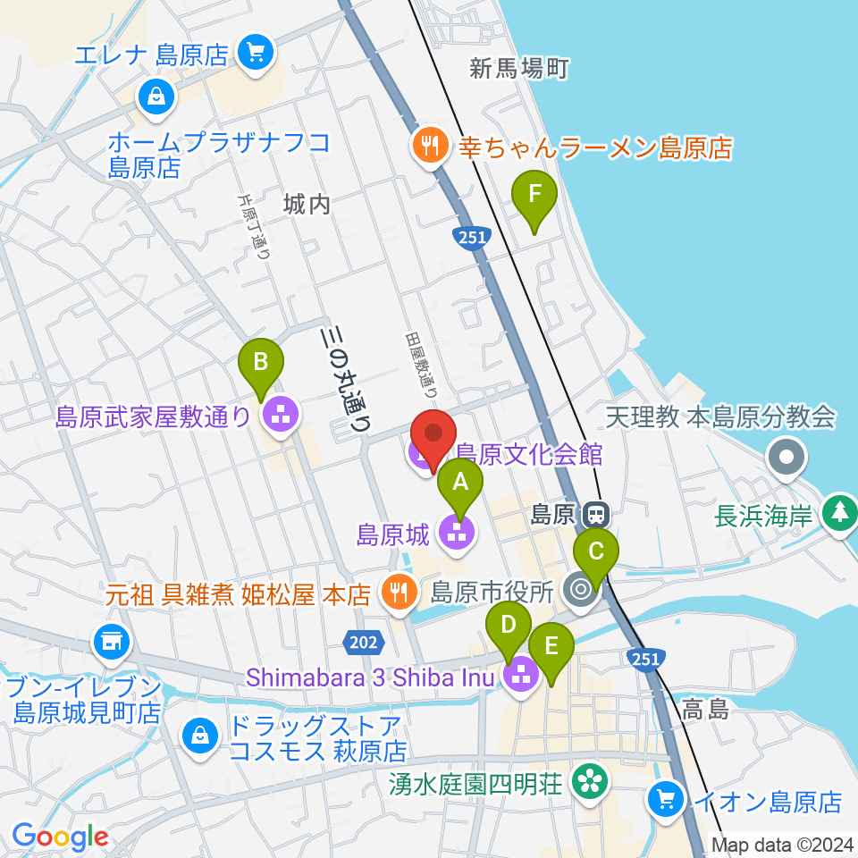 島原文化会館周辺のホテル一覧地図