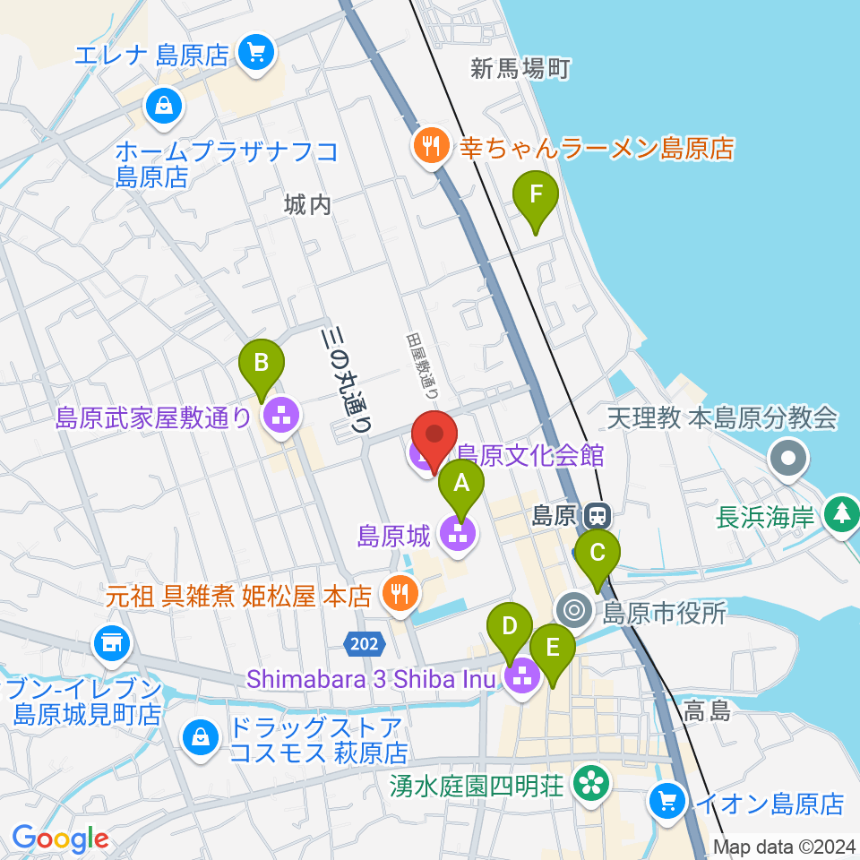 島原文化会館周辺のホテル一覧地図