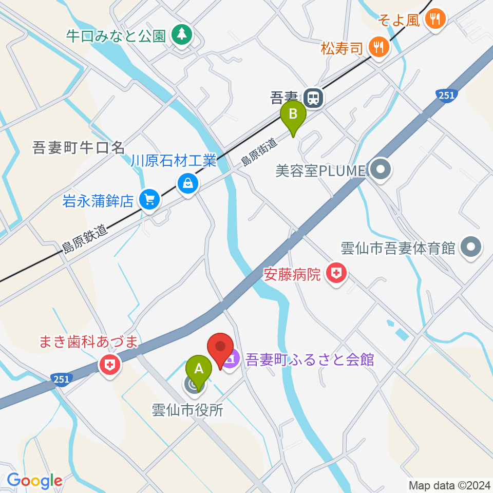 雲仙市吾妻町ふるさと会館周辺のホテル一覧地図