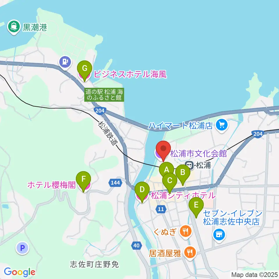 松浦市文化会館周辺のホテル一覧地図