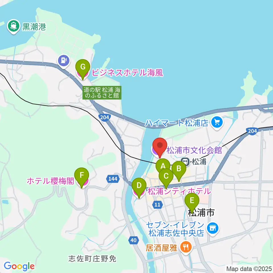 松浦市文化会館周辺のホテル一覧地図