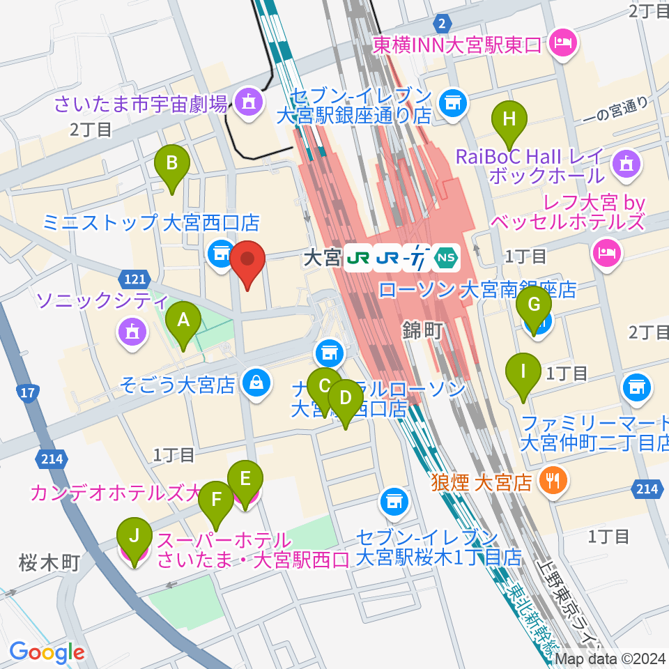 シアーミュージック大宮校周辺のホテル一覧地図