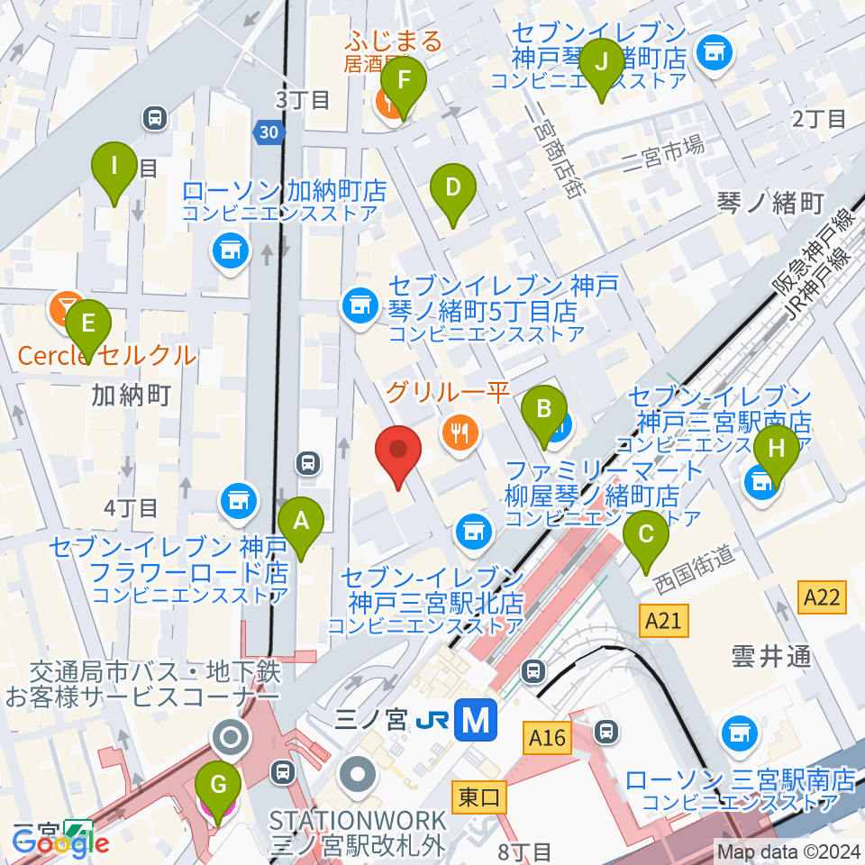 シアーミュージック 三宮校周辺のホテル一覧地図