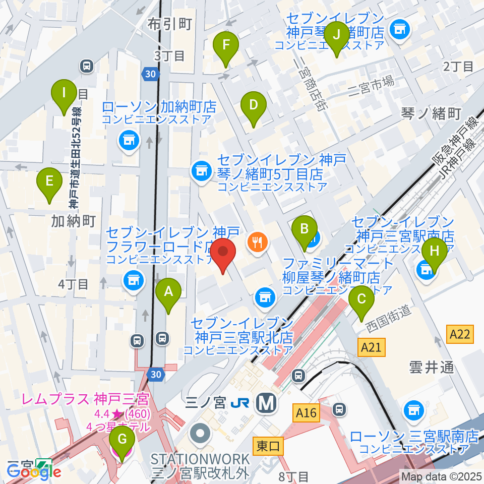 シアーミュージック 三宮校周辺のホテル一覧地図