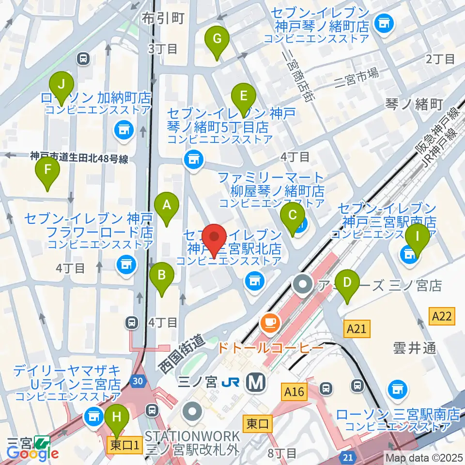 シアーミュージック 三宮校周辺のホテル一覧地図