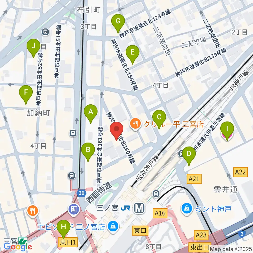 シアーミュージック 三宮校周辺のホテル一覧地図