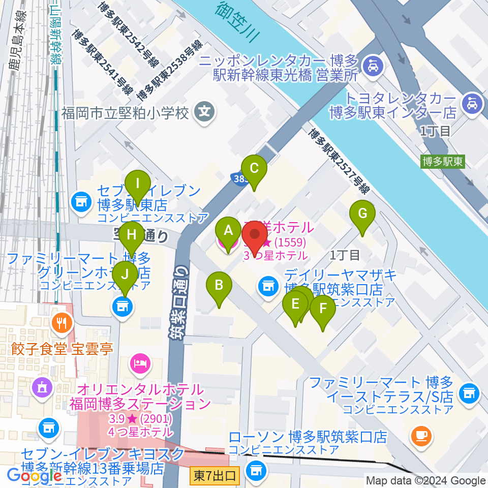 シアーミュージック 博多校周辺のホテル一覧地図