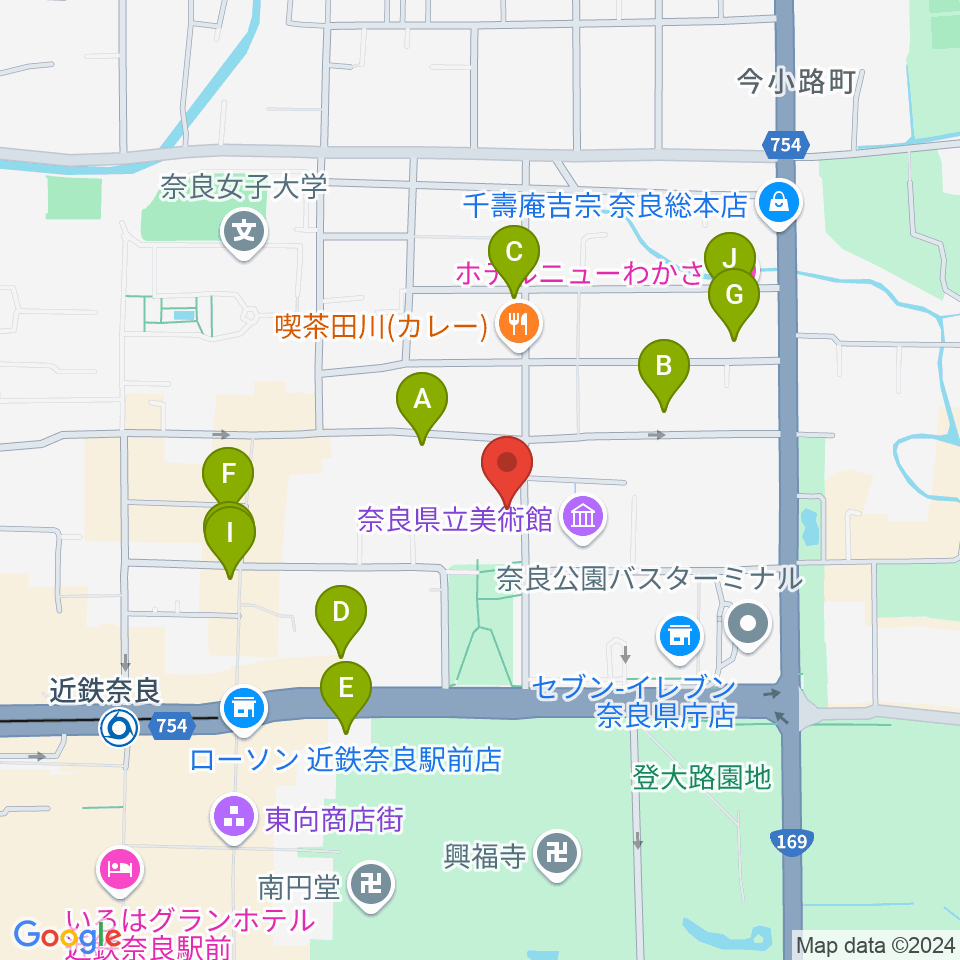 奈良県文化会館周辺のホテル一覧地図