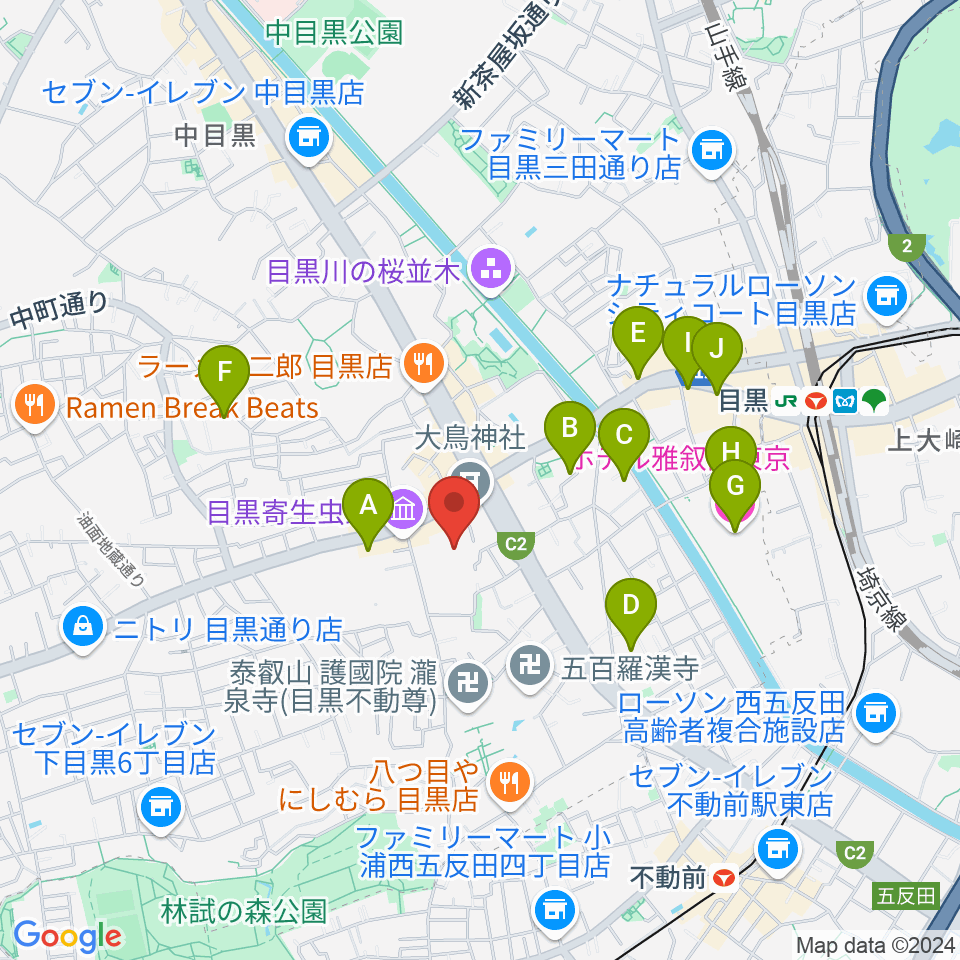 ヤマハ目黒センター周辺のホテル一覧地図